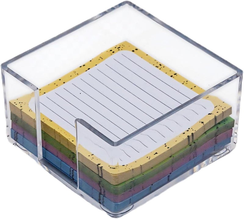 Nolcha Acrylic Sticky Note Holder - 3 x 3 Sticky Note Dispenser with 4 Sets of Colored Sticky Notes for Office and Home Desktop Organizer - Image 1